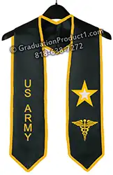 US Army Graduation Stole – Black with Gold Trim and Caduceus Symbol